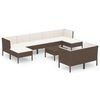 vidaXL Salon de jardin 10 pcs avec coussins R&eacute;sine tress&eacute;e Marron