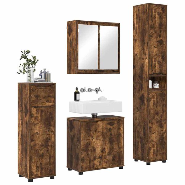 vidaXL Ensemble de mobilier de salle de bain 4 pcs Ch&ecirc;ne fum&eacute;