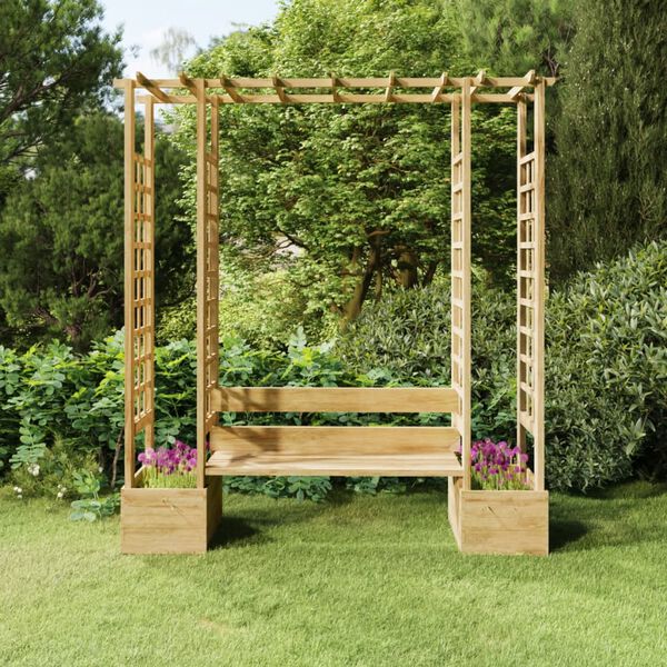 vidaXL Pergola de jardin avec banc et jardini&egrave;res Bois de pin impr&eacute;gn&eacute;