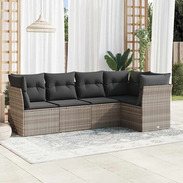 vidaXL Salon de jardin 5 pcs avec coussins gris clair r&eacute;sine tress&eacute;e