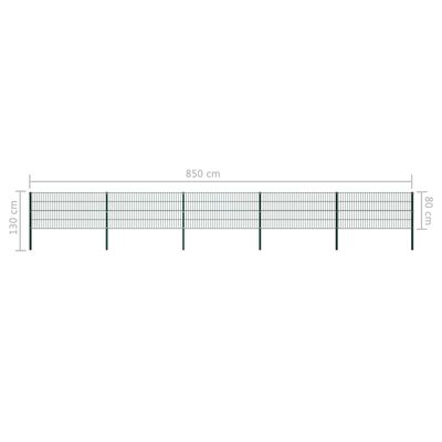 vidaXL Panneau de clôture avec poteaux Fer 8,5 x 0,8 m Vert