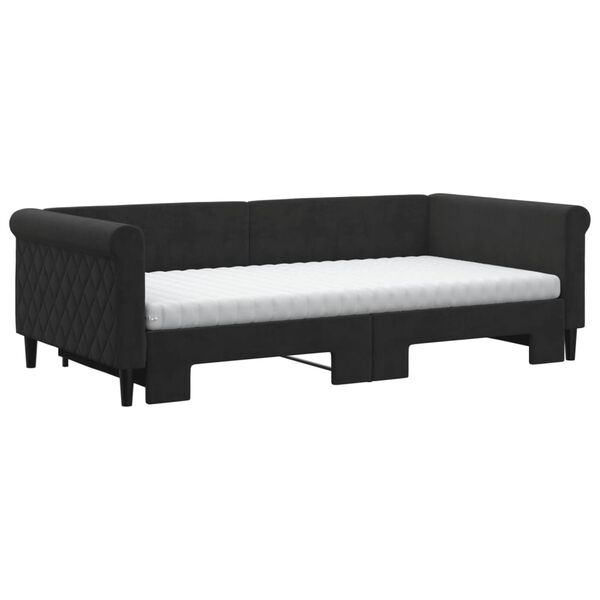 vidaXL Lit de jour avec lit gigogne et matelas noir 100x200 cm velours