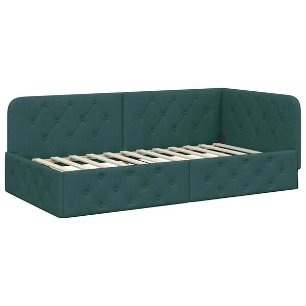 vidaXL Cadre de lit d'angle Vert fonc&eacute; 90 x 190 cm tissu