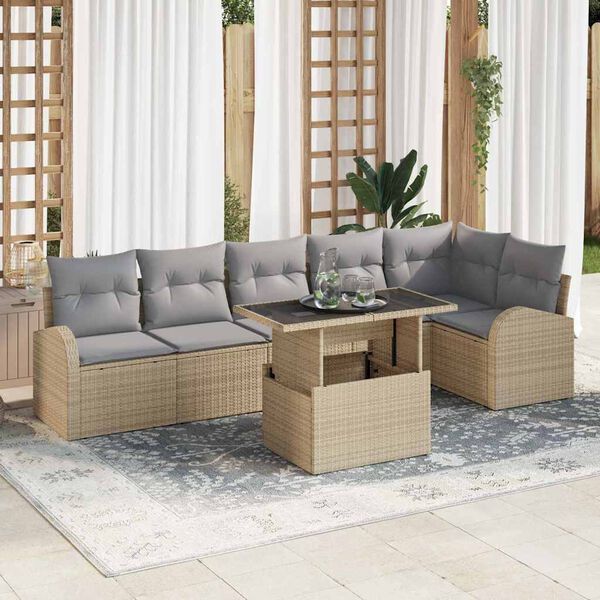 vidaXL Ensemble de canap&eacute; de jardin 7 pcs beige et gris clair