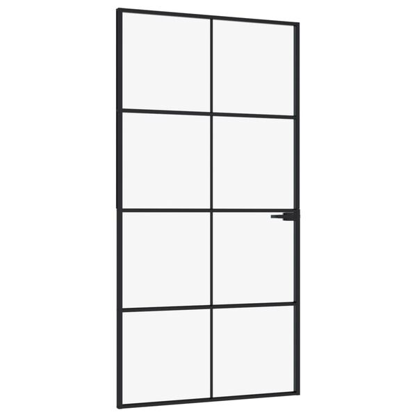 vidaXL Porte d'int&eacute;rieur Noir 102x201,5 cm Tremp&eacute; verre aluminium fin