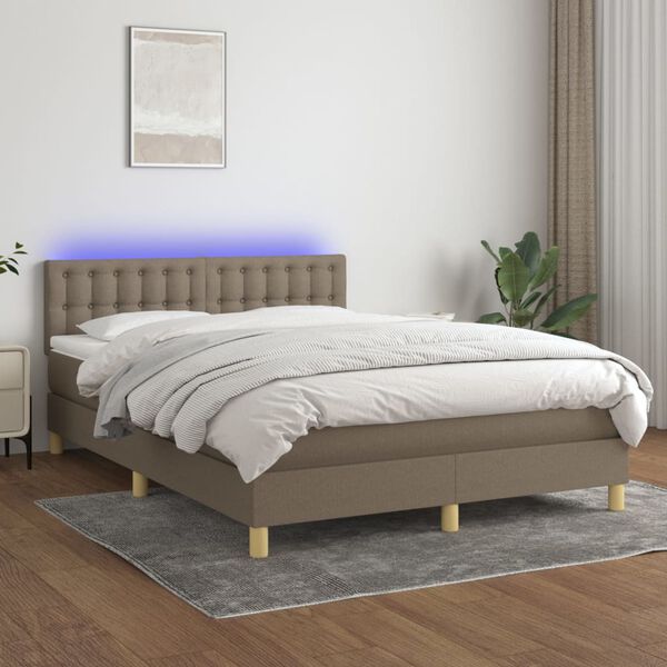 vidaXL Sommier &agrave; lattes de lit avec matelas LED Taupe 140x190 cm Tissu