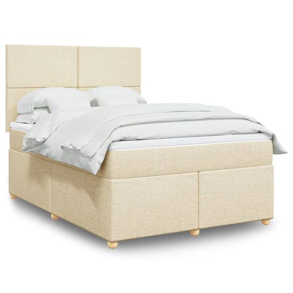 vidaXL Sommier &agrave; lattes de lit avec matelas Cr&egrave;me 140x190 cm Tissu