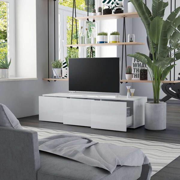 vidaXL Meuble TV Blanc brillant 120x34x30 cm Bois d'ingénierie