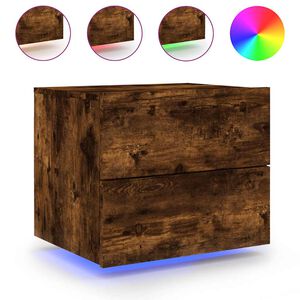 vidaXL Table de chevet murale avec lumi&egrave;res LED ch&ecirc;ne fum&eacute;