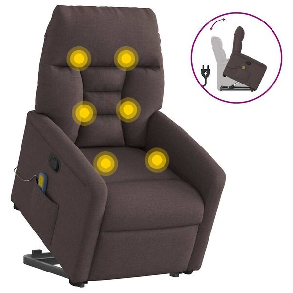 vidaXL Fauteuil inclinable de massage Marron fonc&eacute; Tissu