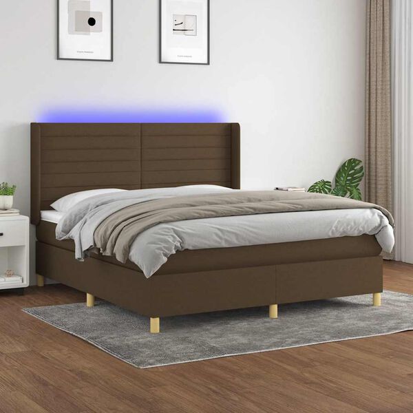 vidaXL Sommier &agrave; lattes de lit matelas et LED Marron fonc&eacute; 180x200cm