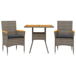 vidaXL Ensemble &agrave; manger de jardin et coussins 3 pcs gris rotin acacia