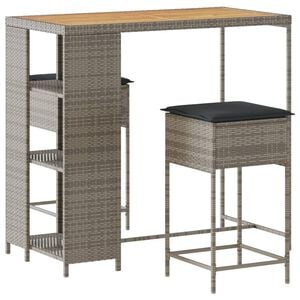vidaXL Ensemble de bar de jardin 3 pcs et coussins gris r&eacute;sine tress&eacute;e