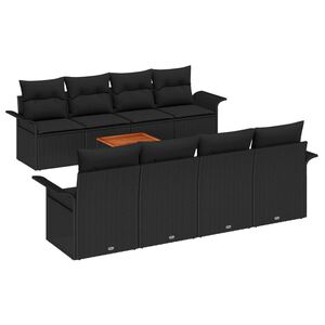 vidaXL Ensemble de canap&eacute; de jardin avec coussin 9 pcs Noir polyrotin