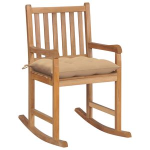 vidaXL Chaise &agrave; bascule avec coussin beige Bois de teck solide