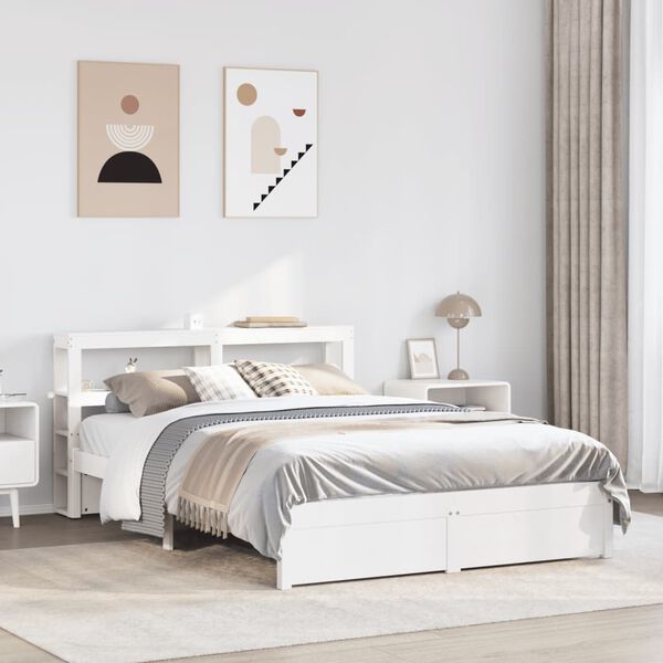 vidaXL Cadre de lit et t&ecirc;te de lit sans matelas blanc 135x190 cm