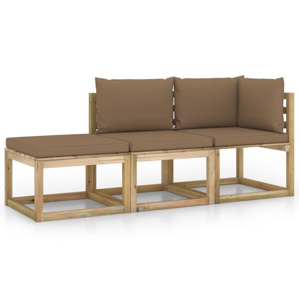 vidaXL Salon de jardin 3 pcs avec coussins taupe