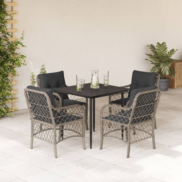 vidaXL Ensemble &agrave; manger de jardin et coussins 5 pcs gris clair rotin