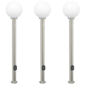 vidaXL Bornes lumineuses avec d&eacute;tecteur et prise lot de 3 120 cm acier inoxydable IP44