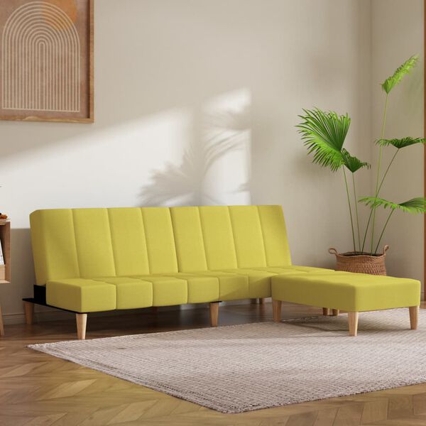 vidaXL Canap&eacute;-lit &agrave; 2 places avec tabouret Vert Tissu