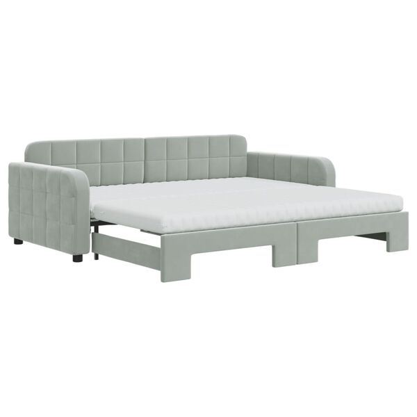 vidaXL Lit de jour avec gigogne et matelas gris clair 90x190cm velours