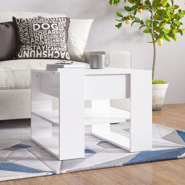 vidaXL Table basse blanc brillant 55,5x55x45 cm bois d'ing&eacute;nierie