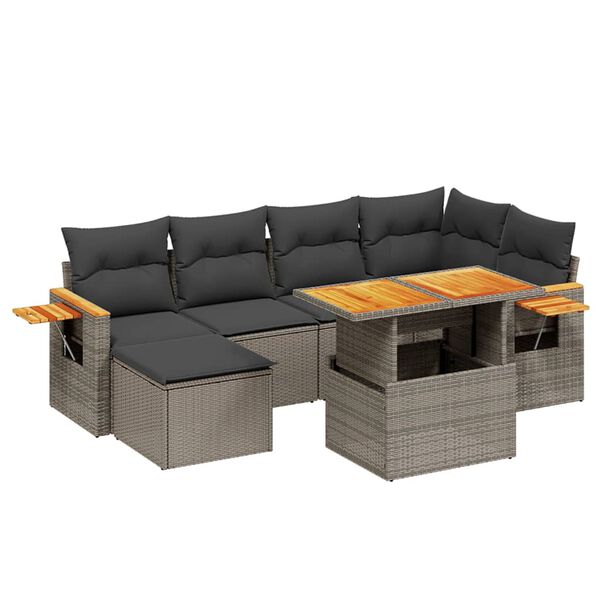 vidaXL Salon de jardin avec coussins 7 pcs gris r&eacute;sine tress&eacute;e