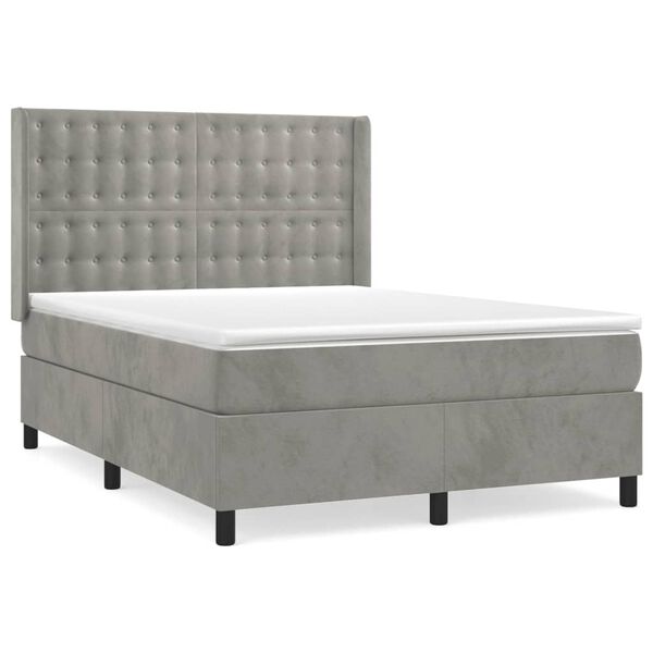 vidaXL Sommier &agrave; lattes de lit et matelas Gris clair 140x200cm Velours