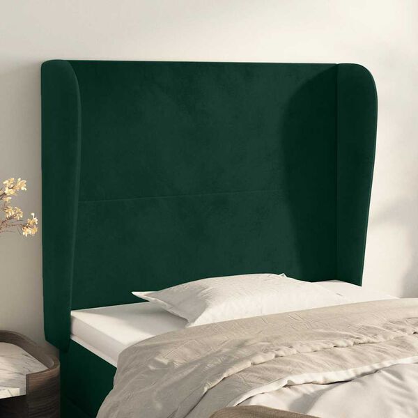 vidaXL T&ecirc;te de lit avec oreilles Vert fonc&eacute; 93x23x118/128 cm Velours