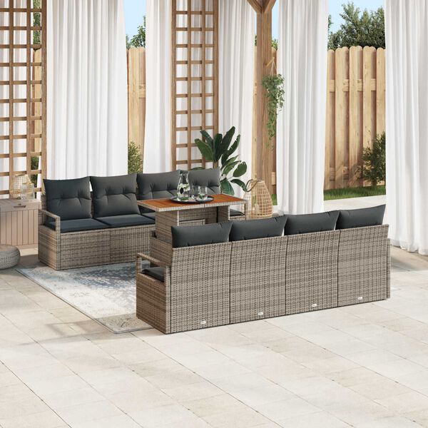 vidaXL Ensemble de canap&eacute; de jardin 9 pcs Gris Poly rotin