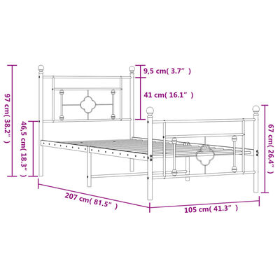 vidaXL Cadre de lit métal sans matelas et pied de lit noir 100x200 cm