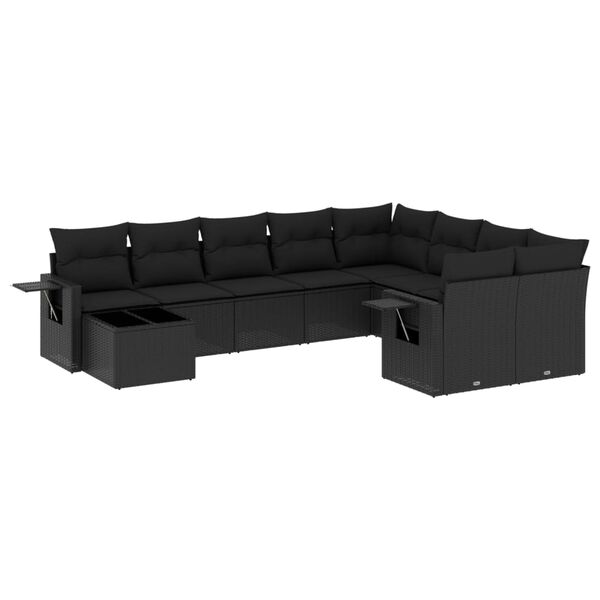 vidaXL Salon de jardin 10 pcs avec coussins noir r&eacute;sine tress&eacute;e