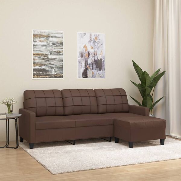vidaXL Canap&eacute; &agrave; 3 places avec repose-pieds Marron 180 cm Similicuir