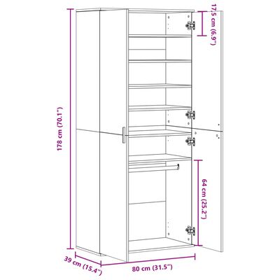 vidaXL Armoire à chaussures chêne fumé 80x39x178 cm bois d'ingénierie