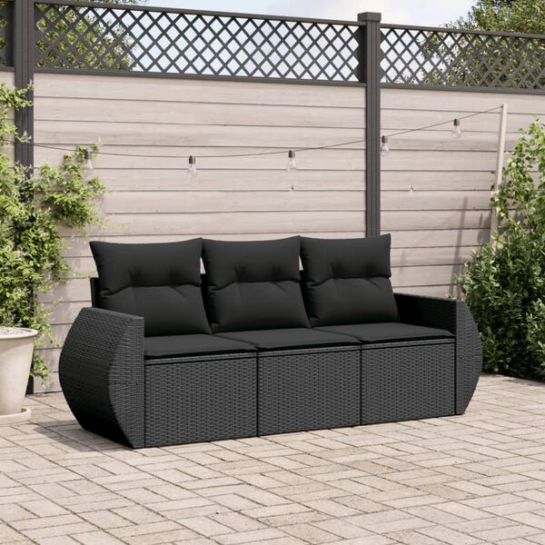 vidaXL Salon de jardin 3 pcs avec coussins noir r&eacute;sine tress&eacute;e