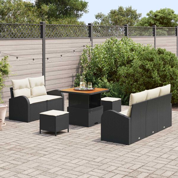 vidaXL Ensemble de canapé de jardin avec coussin 8 pcs Noir polyrotin