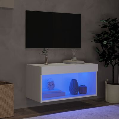 vidaXL Meuble TV avec lumières LED blanc 60x30x30 cm