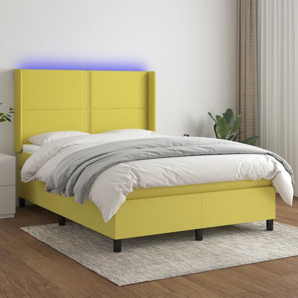 vidaXL Sommier &agrave; lattes de lit matelas LED Vert 140x200 cm Tissu
