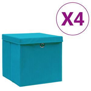 vidaXL Bo&icirc;tes de rangement avec couvercles 4 pcs 28x28x28cm Bleu azur&eacute;