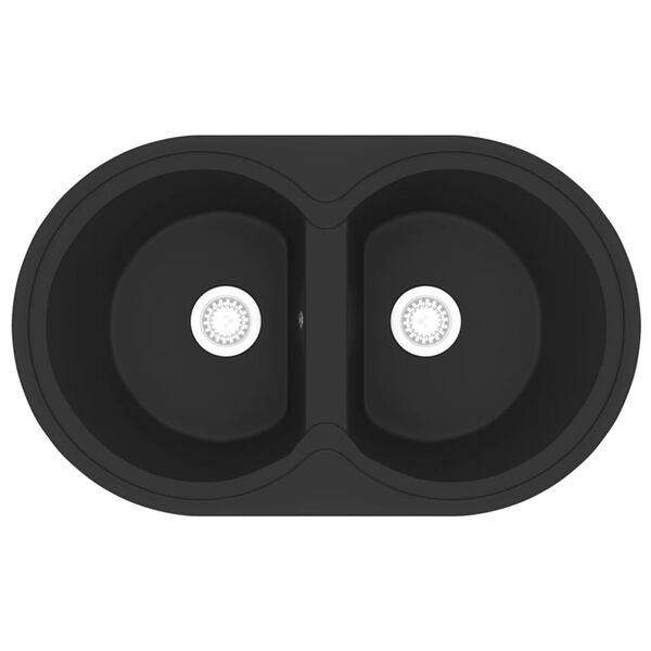 vidaXL &Eacute;vier de cuisine avec deux lavabos ovales Noir Granit