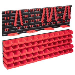vidaXL Kit de bacs de stockage et panneaux muraux 136pcs rouge et noir
