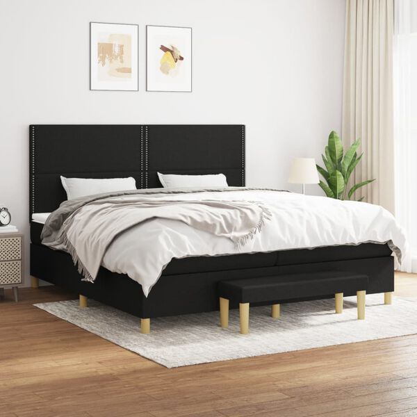 vidaXL Sommier à lattes de lit avec matelas Noir 200x200 cm Tissu
