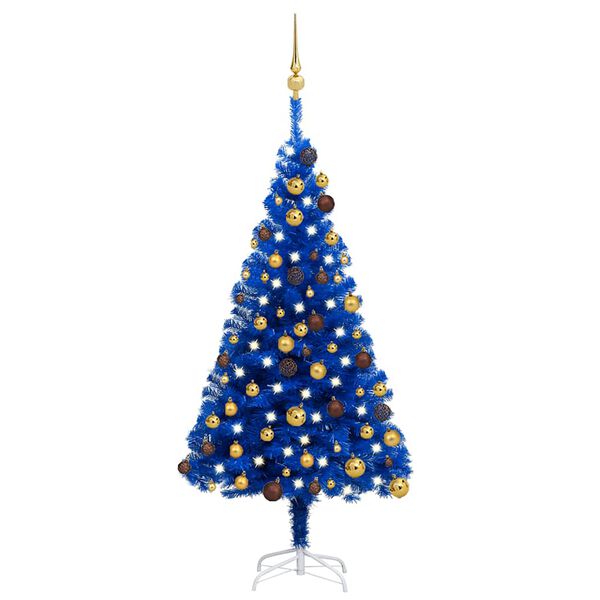 vidaXL Arbre de No&euml;l artificiel pr&eacute;-&eacute;clair&eacute; et boules bleu 120 cm PVC