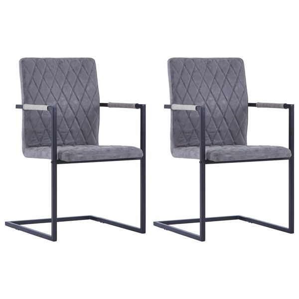 vidaXL Chaises &agrave; manger cantilever lot de 2 gris fonc&eacute; similicuir