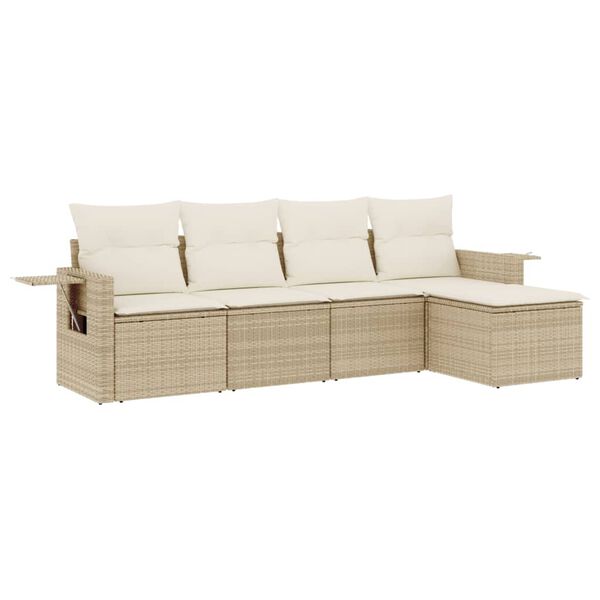 vidaXL Salon de jardin avec coussins 5 pcs beige r&eacute;sine tress&eacute;e