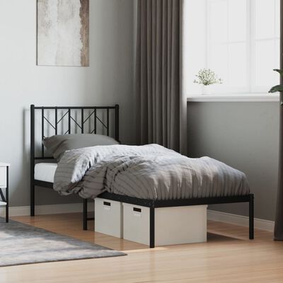 vidaXL Cadre de lit métal sans matelas avec tête de lit noir 75x190 cm