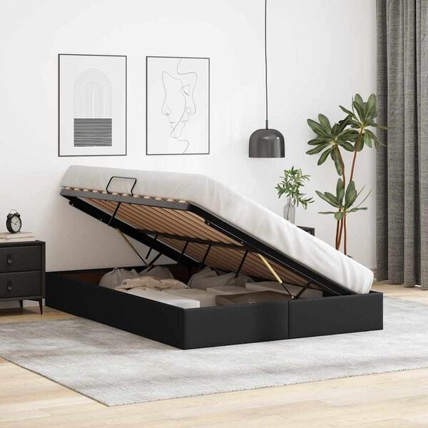 vidaXL Lit de Rangement avec matelas Noir 140 x 190 cm Faux cuir