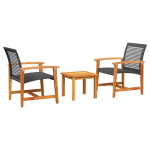 vidaXL Ensemble de bistro 3 pcs noir r&eacute;sine tress&eacute;e et bois d'acacia