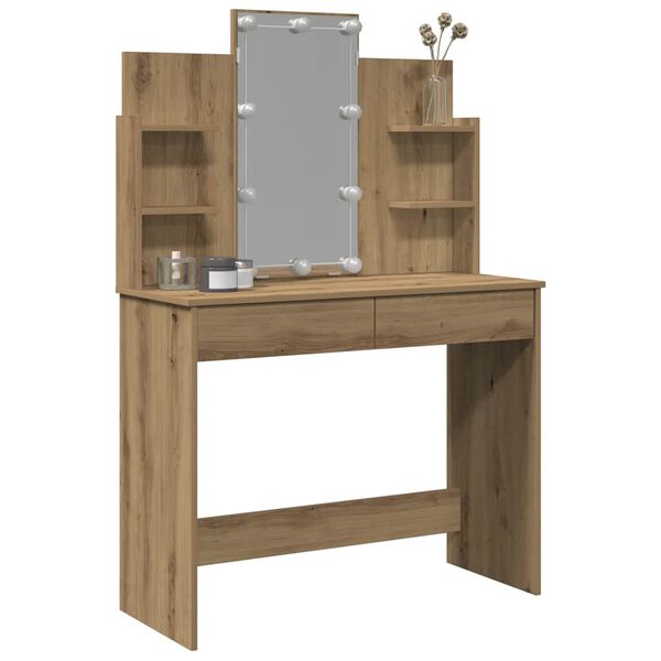 vidaXL Coiffeuse avec lumières LED chêne artisanal 96x40x142 cm