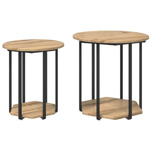vidaXL Ensemble de tables d'appoint avec &eacute;tag&egrave;re 2 pcs Marron